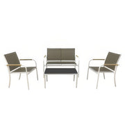 Set Salotto da Giardino Menton Bianco e Beige 4 Pezzi in Acciaio e Textilene