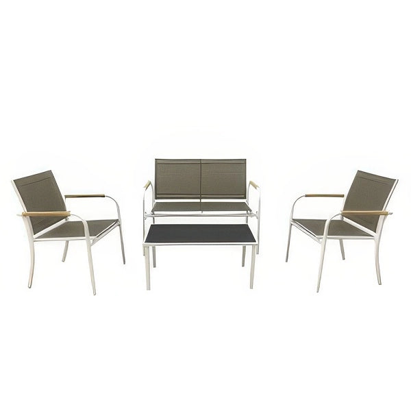 Set Salotto da Giardino Menton Bianco e Beige 4 Pezzi in Acciaio e Textilene