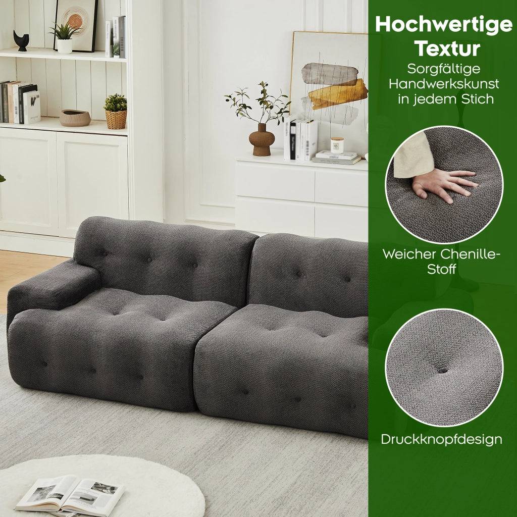 Divano 2 Posti Cloud con Braccioli Larghi e Bottoni ¨C MINIMAL ¨C Grigio