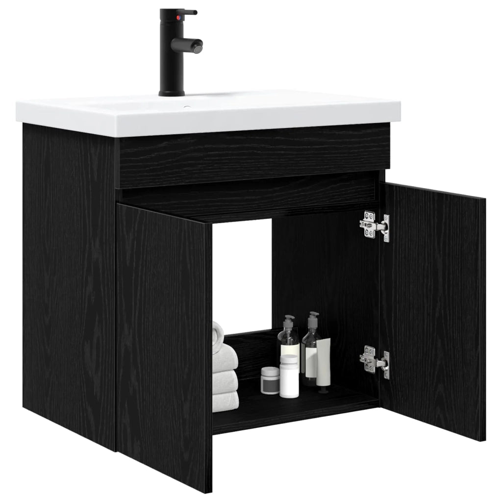 Mobile Bagno | Armadio da bagno con rubinetto Rovere Nero 61 x 40 x 74,5 cm
