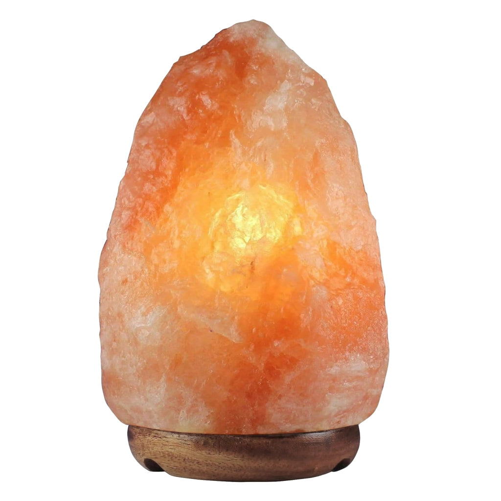 Lampada Di Sale Himalayano Originale Naturale Realizzata A Mano Con Base In Legno Di Acacia Pezzo Unico Prodotto Certificato  Con Spina Europea  - 13.5x20.5Cm-3Kg