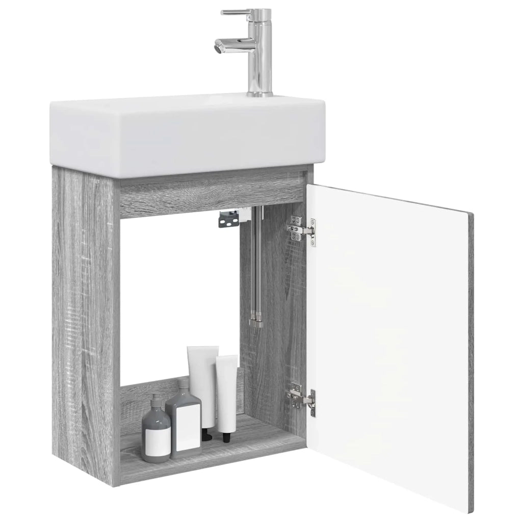 Mobile Bagno | Armadio da bagno con rubinetto Sonoma grigio 45,5 x 22,5 x 84 cm