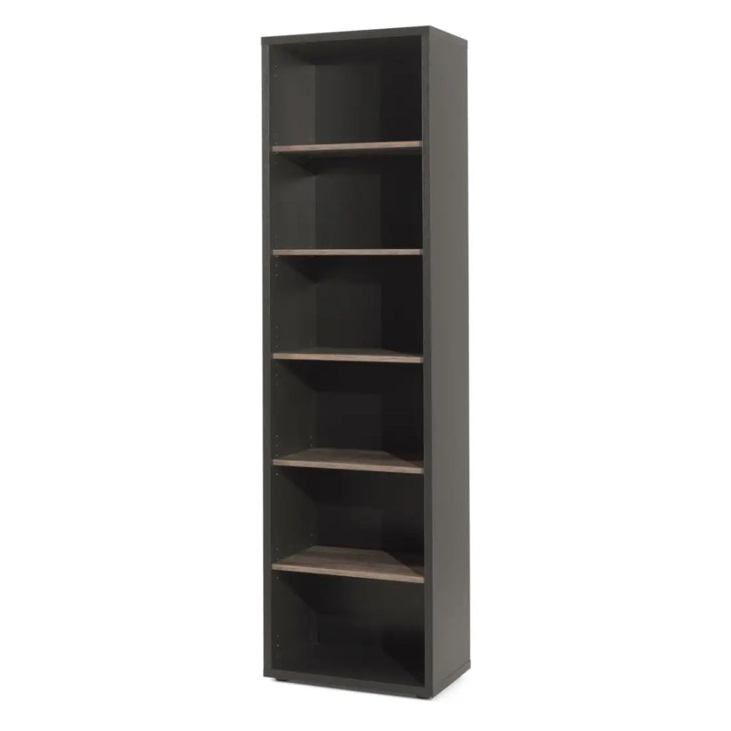 Biblioteca da ufficio SOON – 5 ripiani – Rovere invecchiato & nero – L60 x H216 x P40 cm