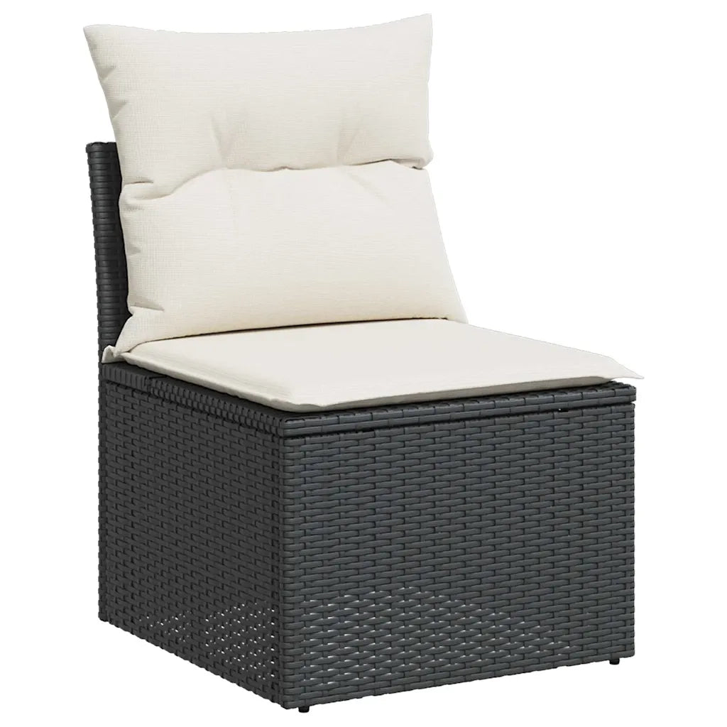 Set Divano da Giardino 6 pz con Cuscini Nero Polyrattan Acacia 3328022