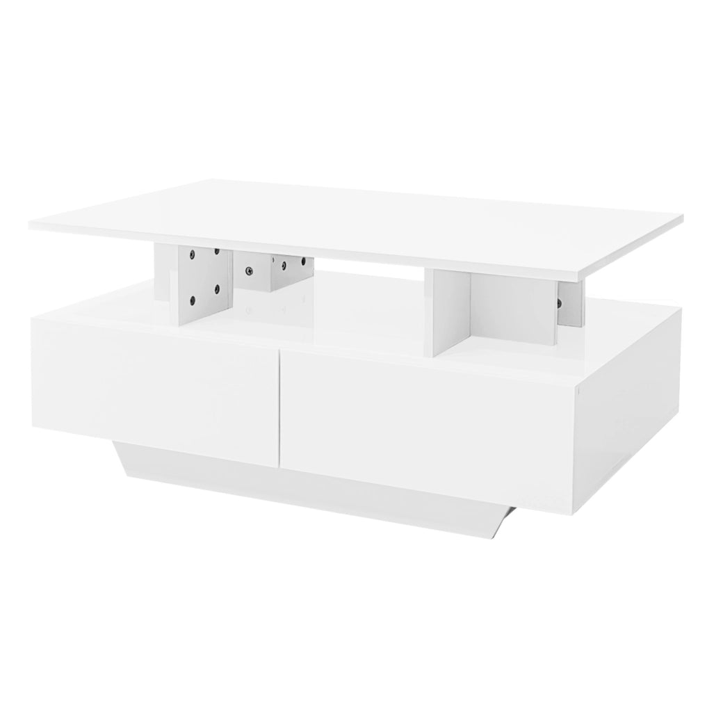 Tavolino da caffè lucido con LED; 2 cassetti; 90x55x41 cm; bianco