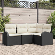 Set Divano da Giardino 4 pcs Nero e Bianco polyrattan
