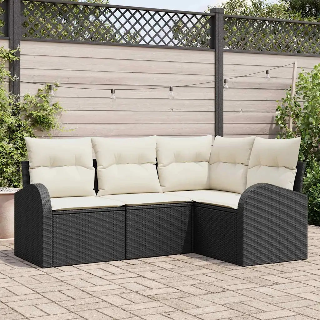 Set Divano da Giardino 4 pcs Nero e Bianco polyrattan