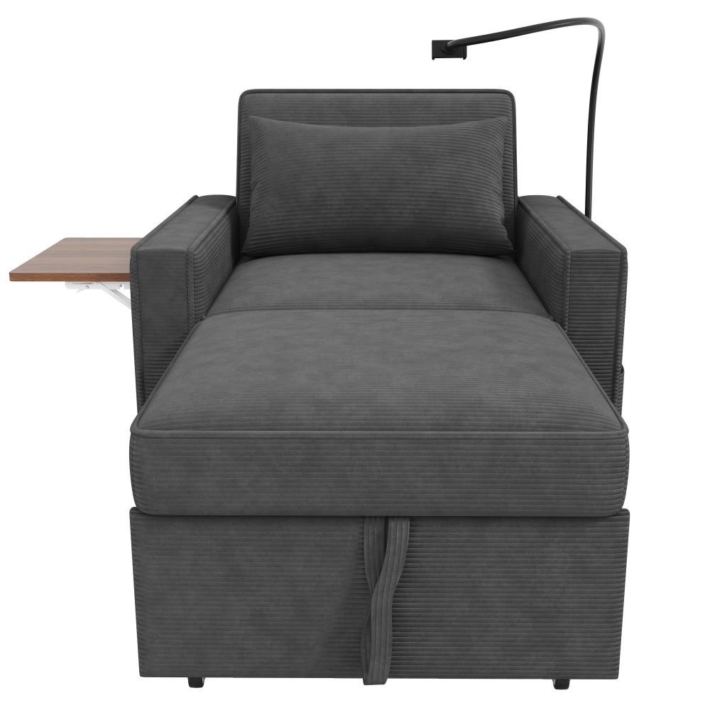 Poltrona letto 1 posto in velluto a coste grigio con schienale regolabile e USB-C