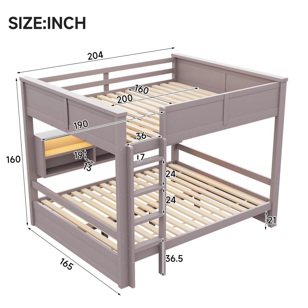 Letto a Castello 160x200 cm con Contenitore; LED; Sponde di Sicurezza; Marrone