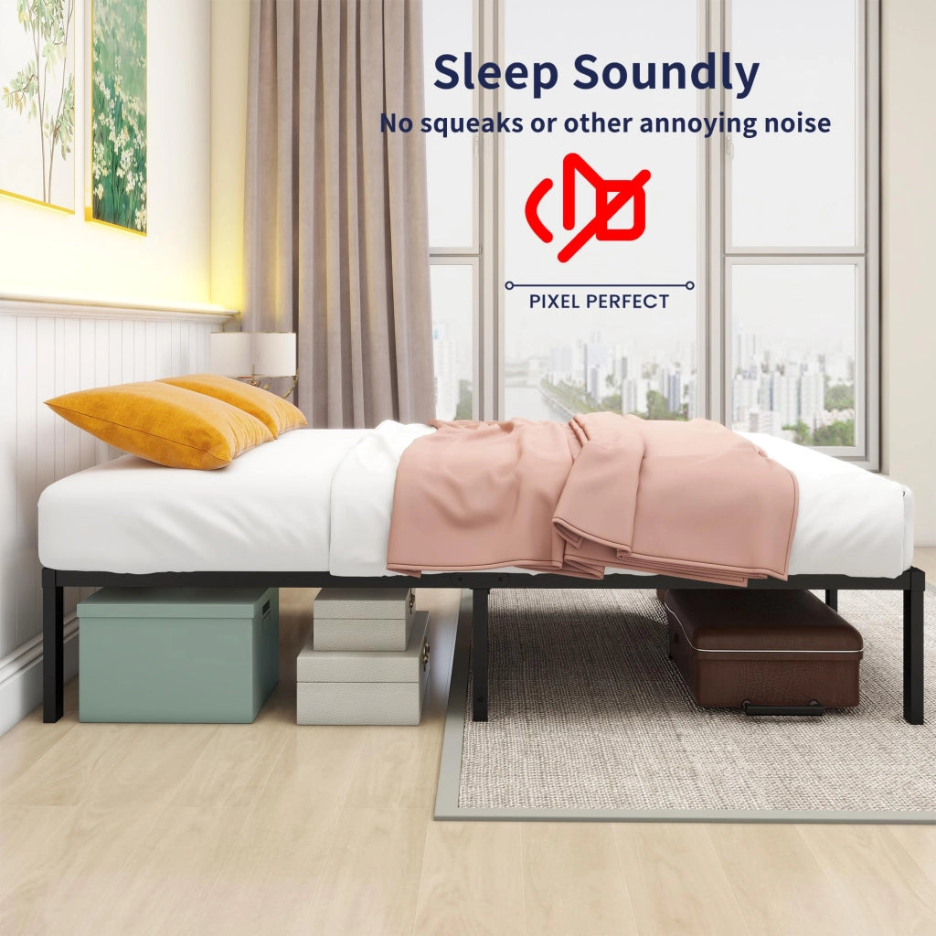 Letto per adulti 140 × 200 cm in metallo, struttura stabile e silenziosa, spazio sotto il letto, senza materasso, nero