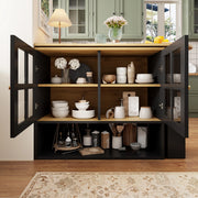 Credenza girevole 360° con ante in vetro temperato, ripiani regolabili e struttura in MDF 138-204 cm