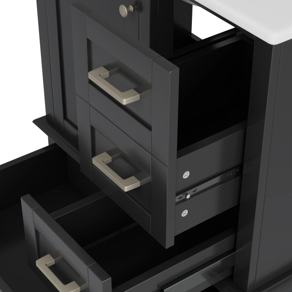 Mobile bagno 76x45;5x83;5 cm con lavabo in ceramica; 3 cassetti silenziosi e ripiano; MDF nero