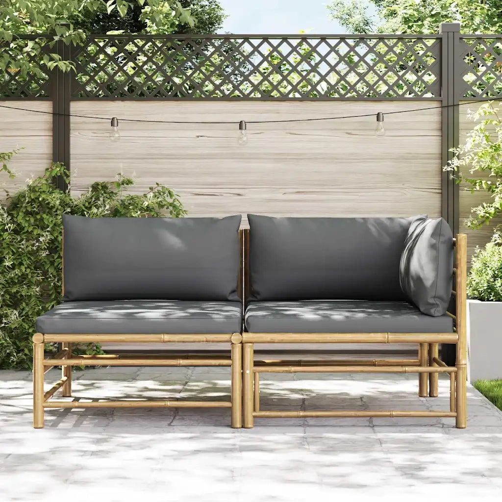 Salotto da Giardino-Set Divani da Giardino 2 pz con Cuscini Grigio Scuro in Bamb¨´ 470929
