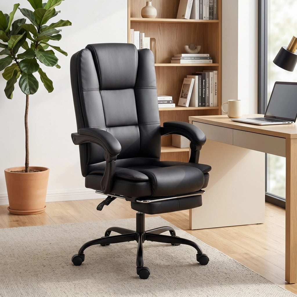 Sedia da ufficio ergonomica reclinabile con poggiapiedi ¨C Minimal ¨C similpelle nera