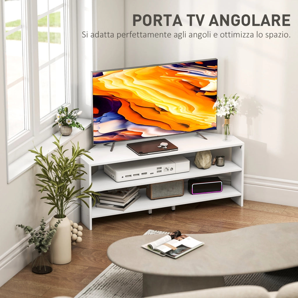 Mobile TV Angolare in Legno con 2 Ripiani Aperti per TV fino a 47 Pollici ¨C zephmum ¨C Bianco 110x36x45 cm