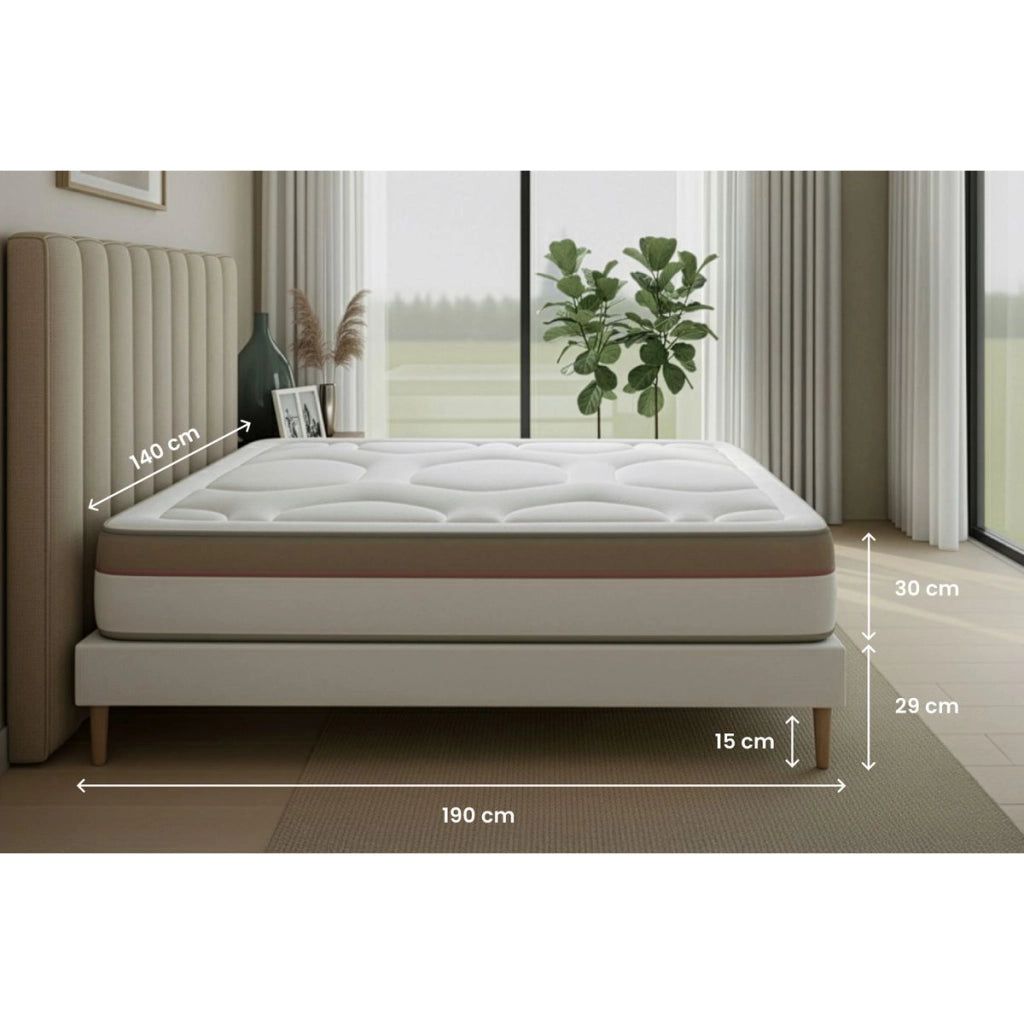 Pacchetto letto completo - Materasso 140x190cm + Box spring con doghe (kit) + 2 cuscini + Piumino - Le Cosy
