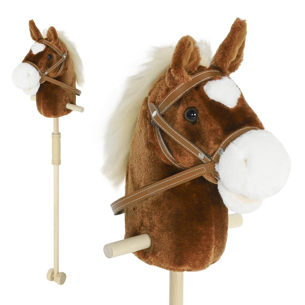 Cavallo con Bastone e Suoni Realistici per Bambini 24+ Mesi, in Poliestere e Legno, 95x25x27 cm, Marrone