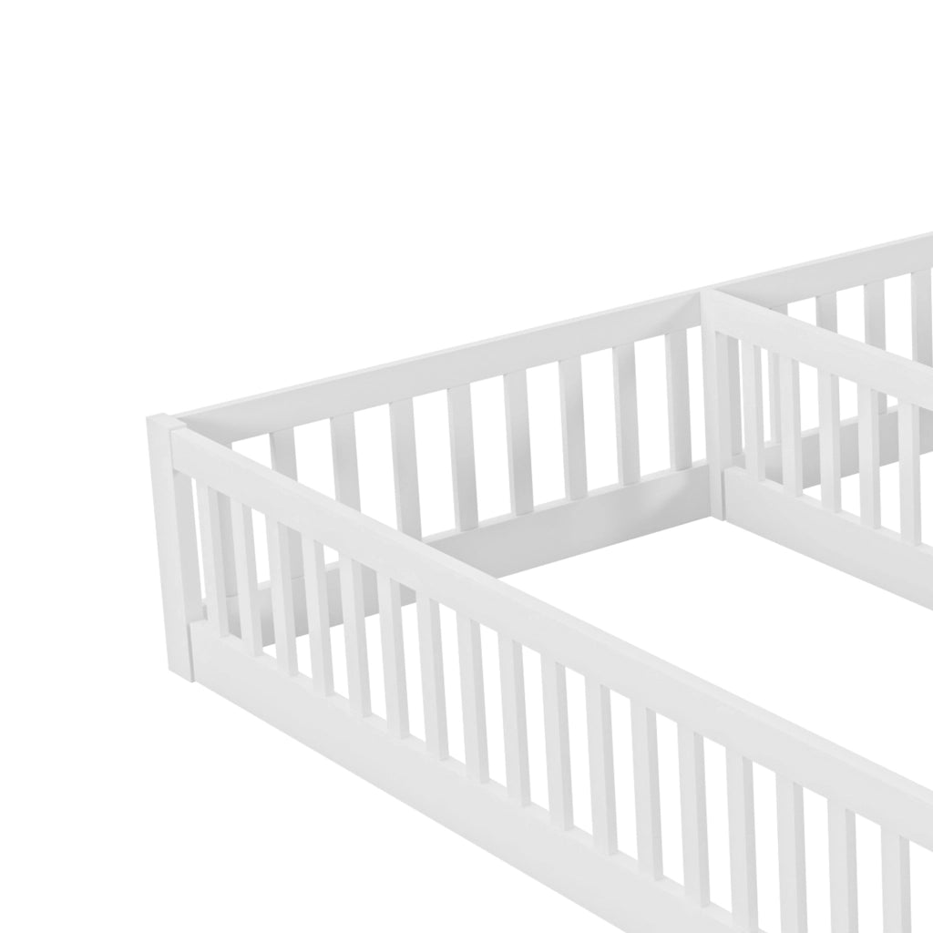 Letto per bambini doppio 90 × 200 cm con sponde di sicurezza in pino e MDF bianco senza rete né materassi