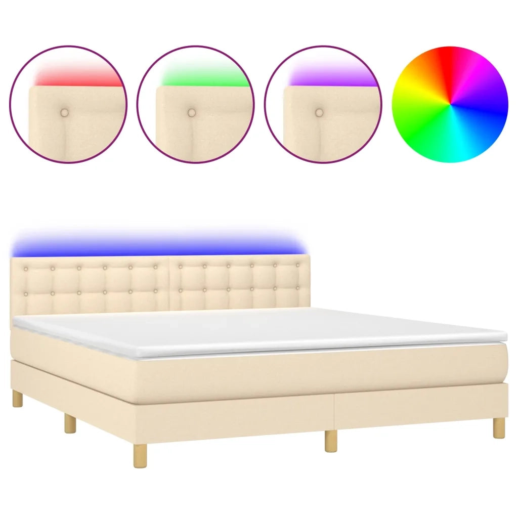 Letto a Molle con Materasso e LED Crema 160x200 cm in Tessuto 3134050