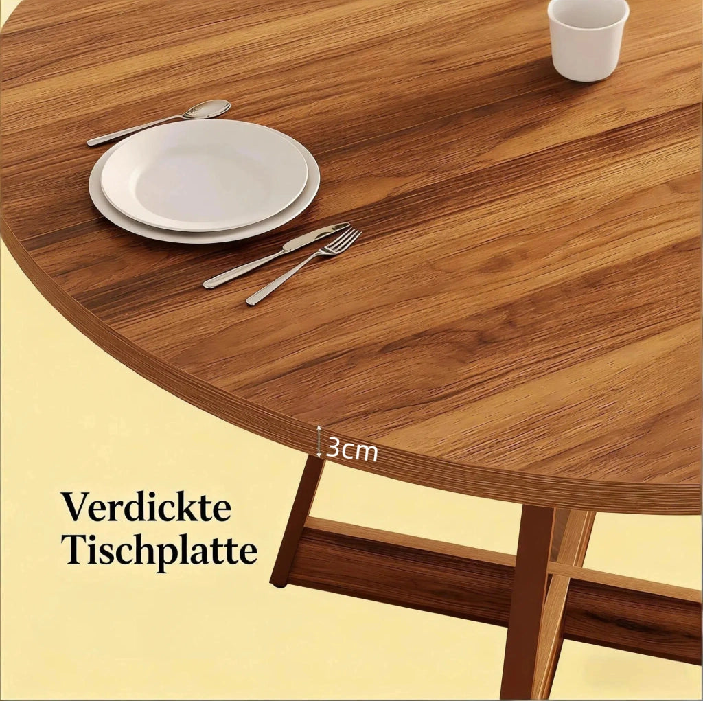 Tavolo da pranzo rotondo in MDF marrone con diametro 100 cm, per 2-4 persone
