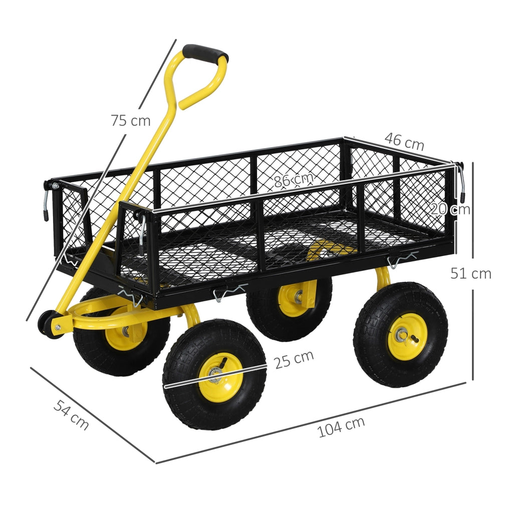 Carrello da giardino 4 ruote - Xylo - trasformabile con sponde rimovibili 104x54x51cm nero giallo