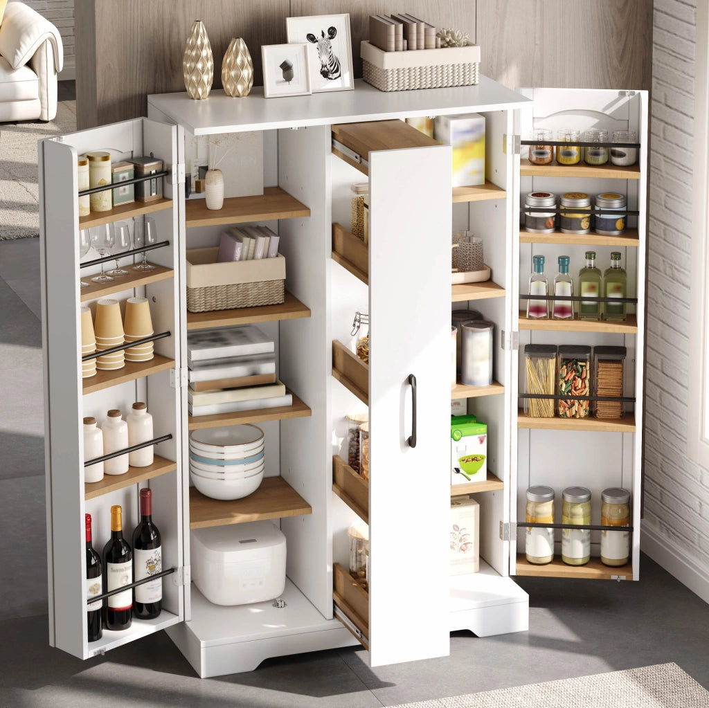 Mobile cucina in MDF con 2 ante; 4 ripiani; estraibile verticale e ripiani portaspezie; bianco; 120 × 78 × 35 cm