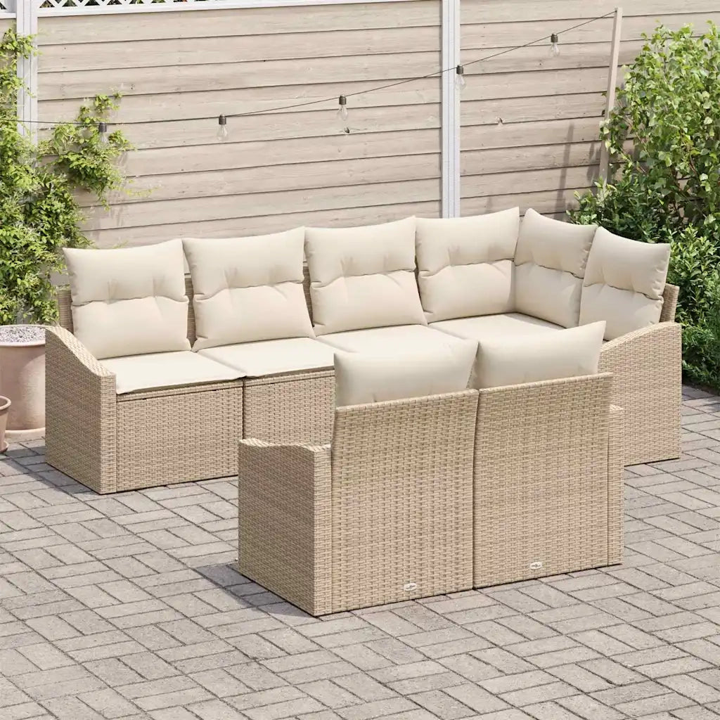 Set Divano da Giardino 7 pcs Beige e Bianco polyrattan