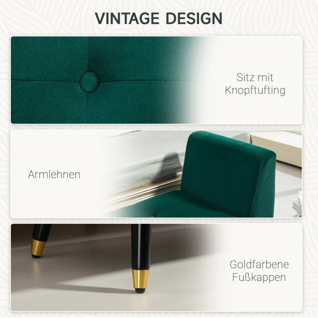 Panca con contenitore in policotone effetto velluto verde con braccioli 107x42x65 cm