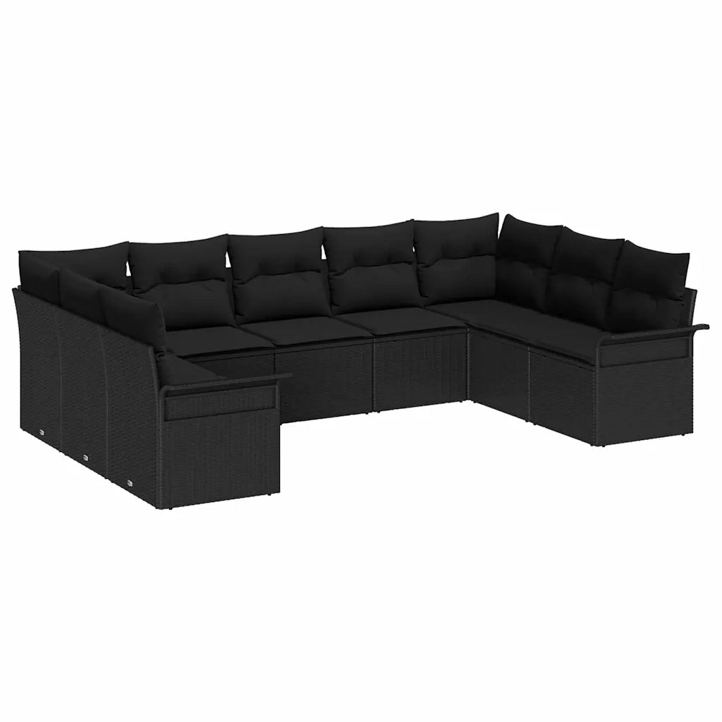 Set Divano da Giardino con archiviazione 9 pcs Nero polyrattan