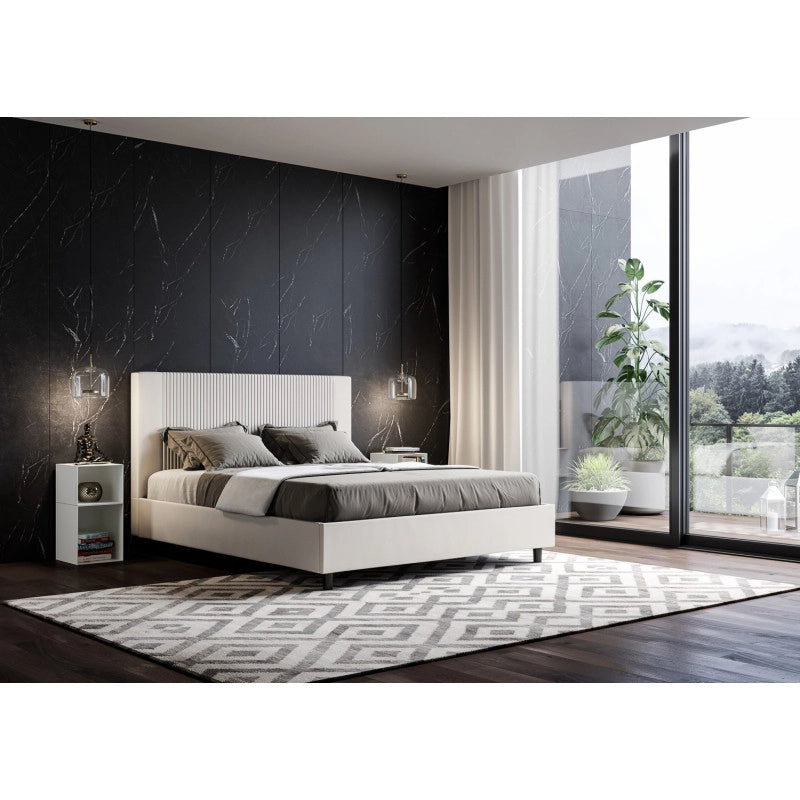 Letto imbottito Matrimoniale 170x200 cm Goya - Bianco,Similpelle,Con rete
