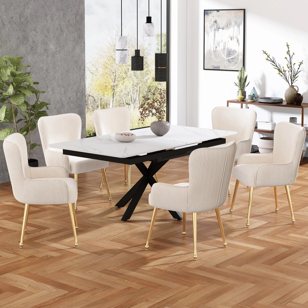 SEDIA in velluto Beige e Oro, Set da 6 pezzi
