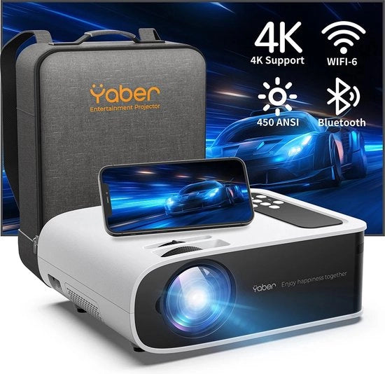 Proiettore 4K con Wi-Fi 6 - Mini Proiettore - Bluetooth 5.0 - Compatibile con iOS e Android
