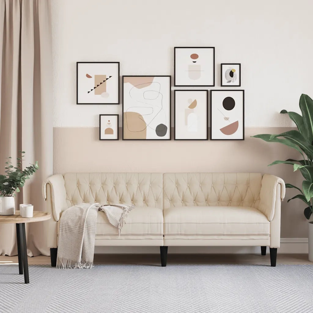 Divano Chesterfield a 3 Posti-Sofa 3 Posti-Divanetto in Lino