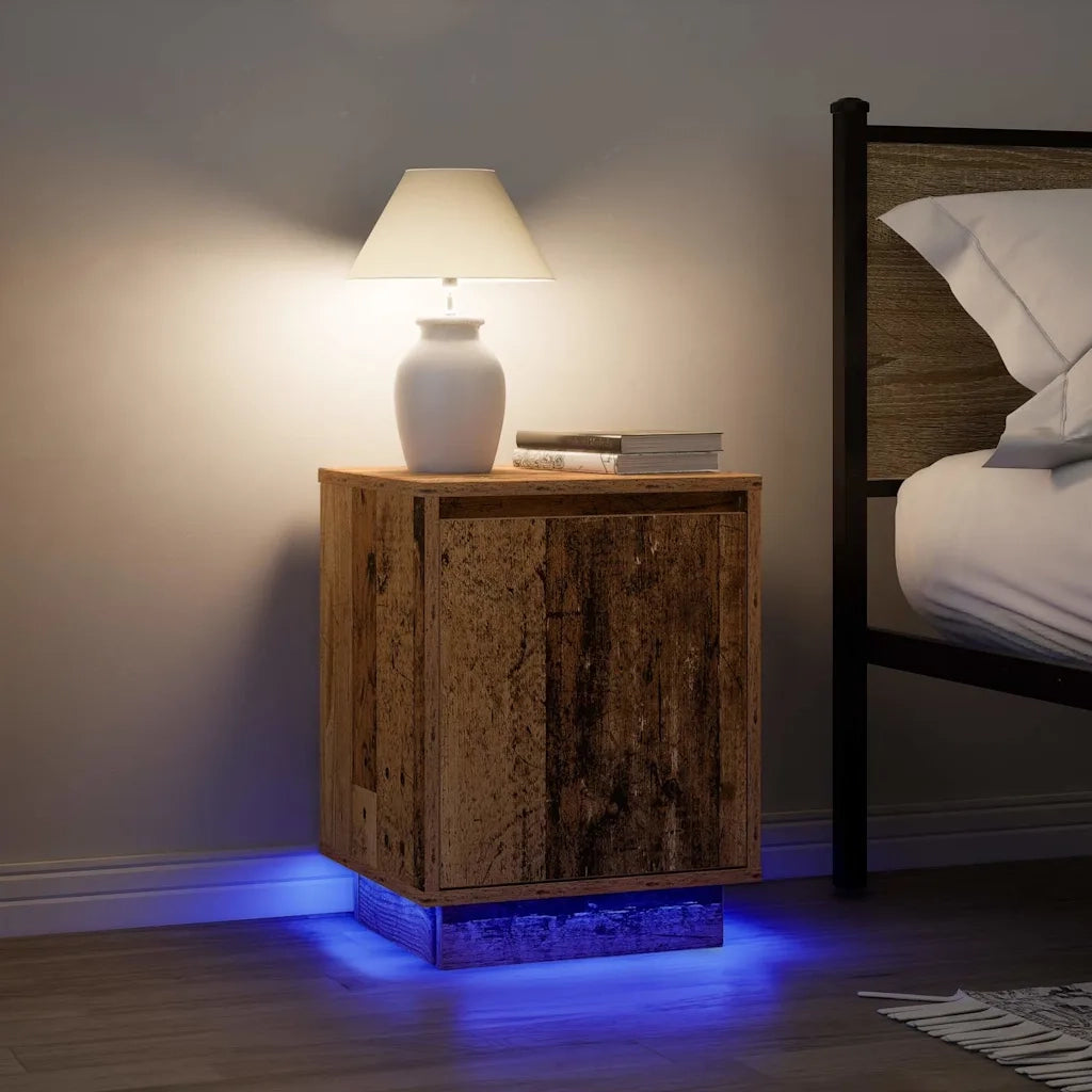 Comodino | Armadio da Notte | Mobiletto da notte con Luci LED Legno Antico 38x34x50 cm