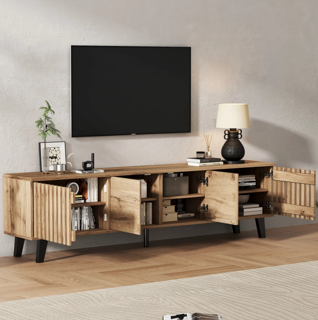 Mobile TV e madia in effetto legno naturale; 180x40x55 cm e 150x40x95 cm; colore naturale