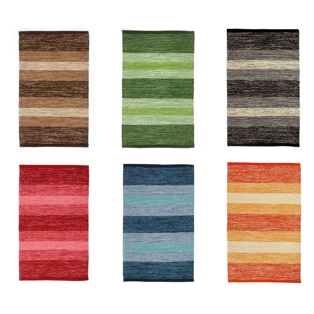 Tappeto HAPPY BLU cm.55x110 disegno a righe 100% cotone, tappetino stuoia bagno multiuso lavabile