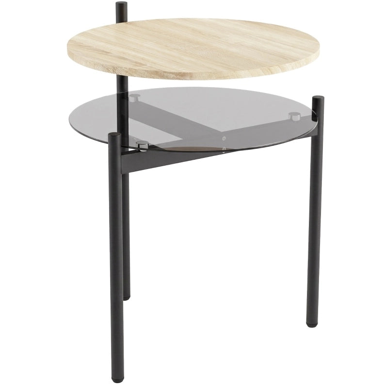 Tavolino laterale compatto 41;8x39;8x53;5 cm con ripiano in vetro color rovere HOMVRA