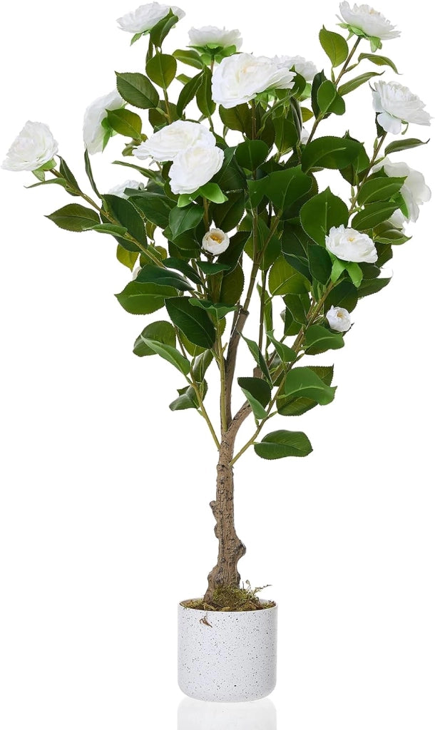 Camelia Artificiale Fiorita 85 cm Pianta da Interno ed Esterno in Vaso