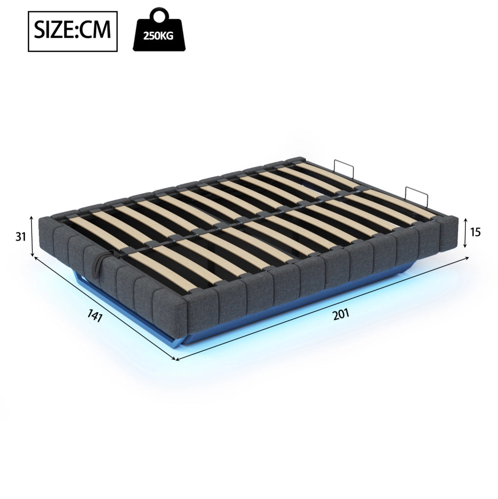 Letto imbottito sospeso con LED e contenitore 140x200 cm