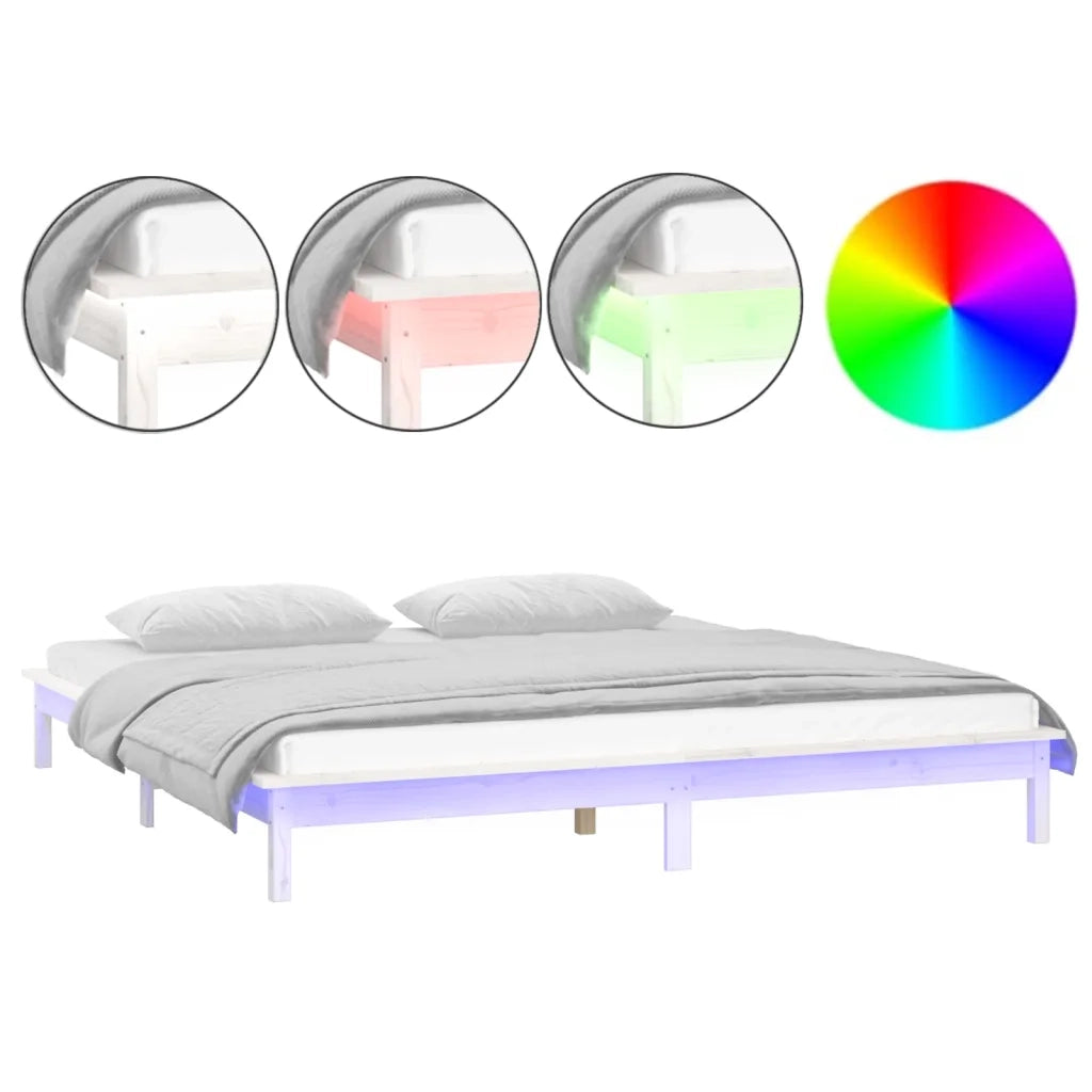 Giroletto LED-Struttura Letto con LED Bianco 180x200cm Super King in Legno Massello 817543