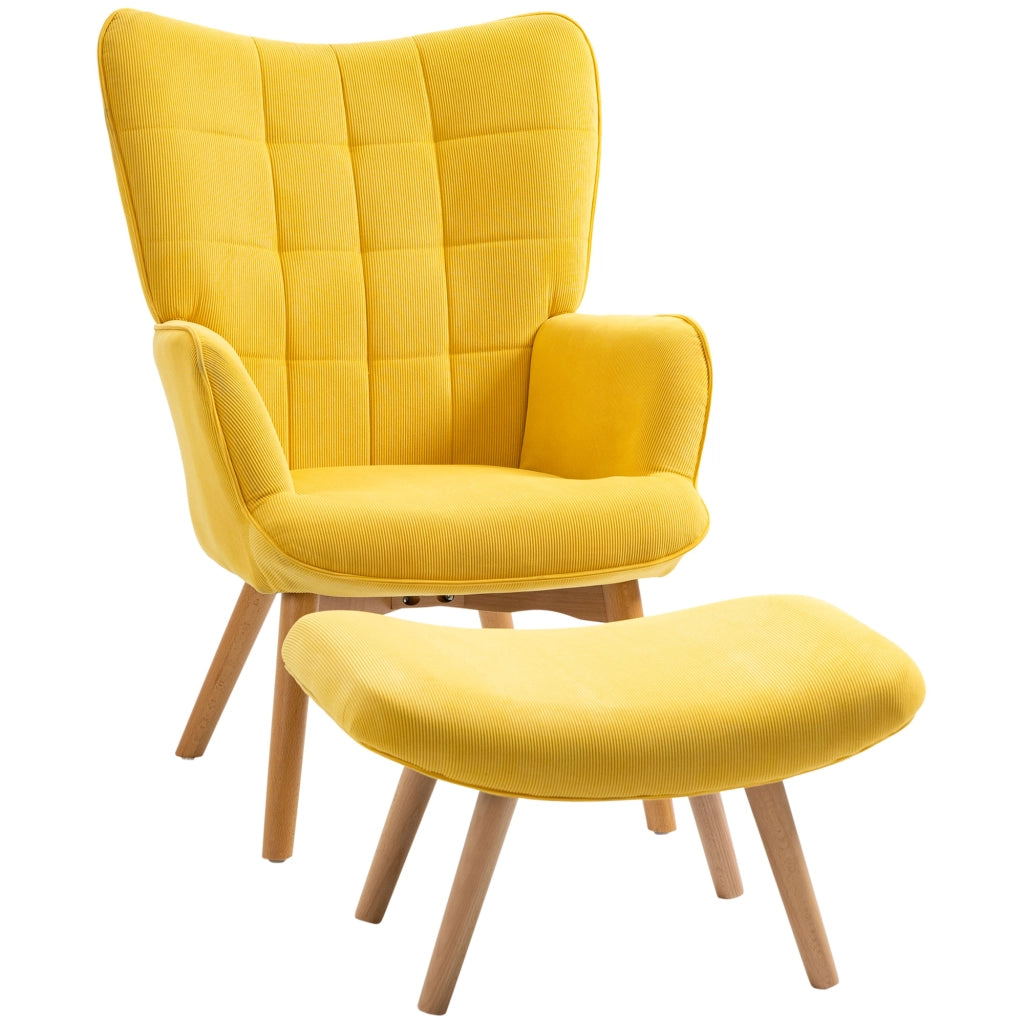 Poltrona Relax con Poggiapiedi in Tessuto e Gambe in Legno ¨C Minimal ¨C Giallo