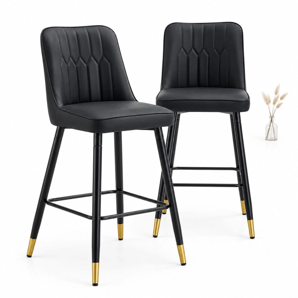 Set di 2 sgabelli da bar alti 100 cm in PU nero con struttura metallica nera e poggiapiedi ergonomico