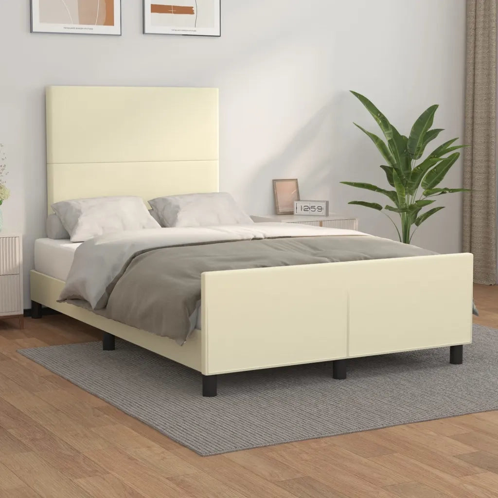 Letto matrimoniale | Letto per adulti | Giroletto con Testiera Crema 120x200 cm in Similpelle