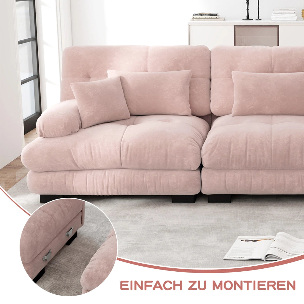 Divano modulare in chenille rosa con ottomani mobili configurabile ad angolo; lineare o a U con seduta profonda