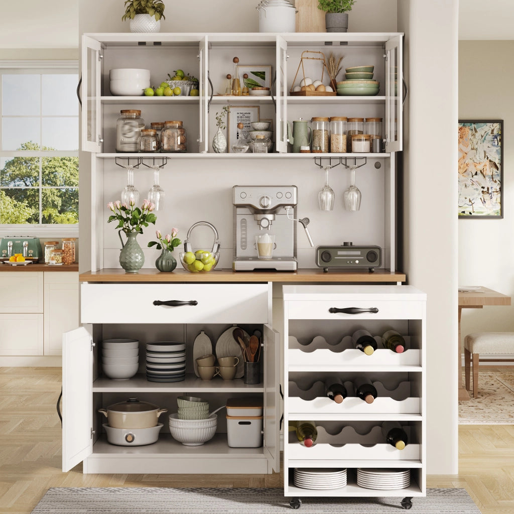 ARMADIO CUCINA con carrello estraibile 140x38x180 cm Bianco in MDF con LED