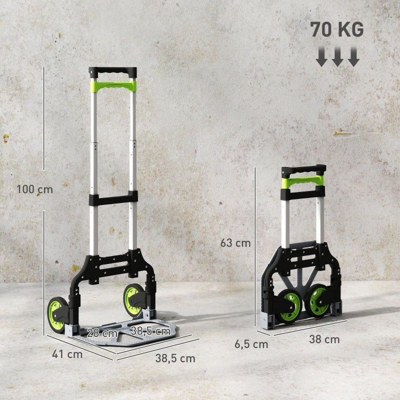 Sackkarre pieghevole in alluminio con manico telescopico regolabile, portata 70 kg, multicolore