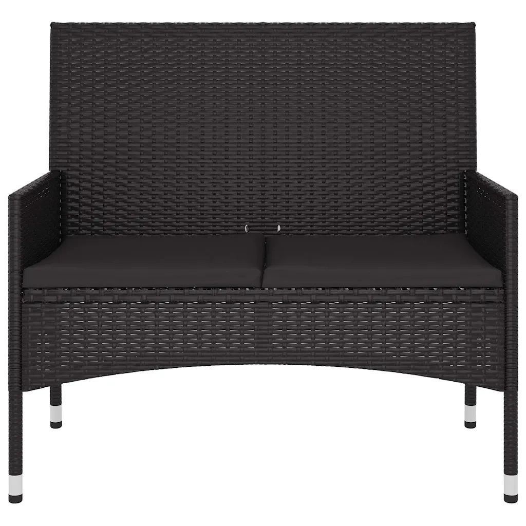 Panca da Giardino a 2 Posti-Sgabello-Panca da esterno con Cuscini in Polyrattan Nero 279515