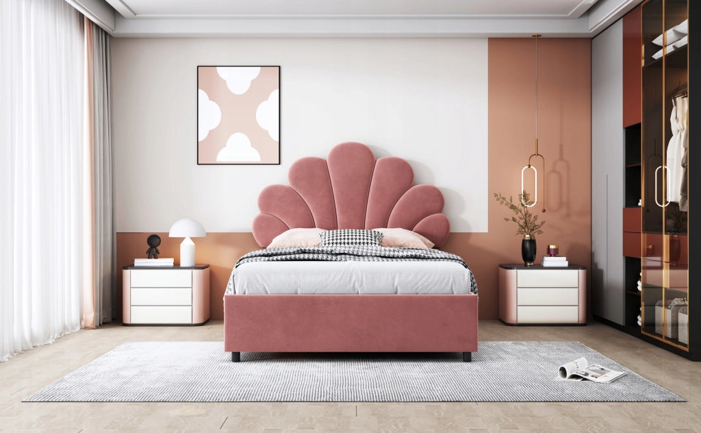Letto imbottito 90x200 - Xylo - rosa, telaio sollevabile