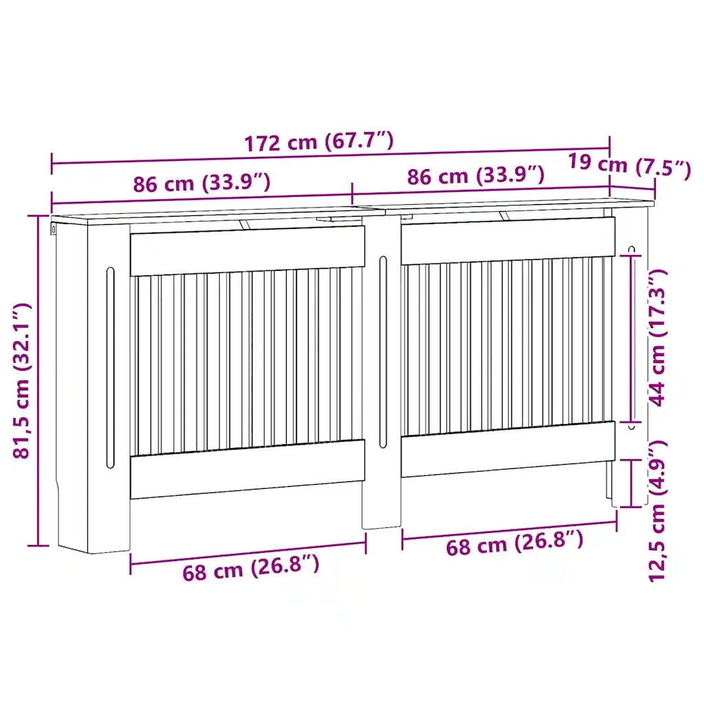 Copritermosifone moderno di design con stecche verticali 172 x 19 x 81 cm in legno grigio cemento 02_0053133