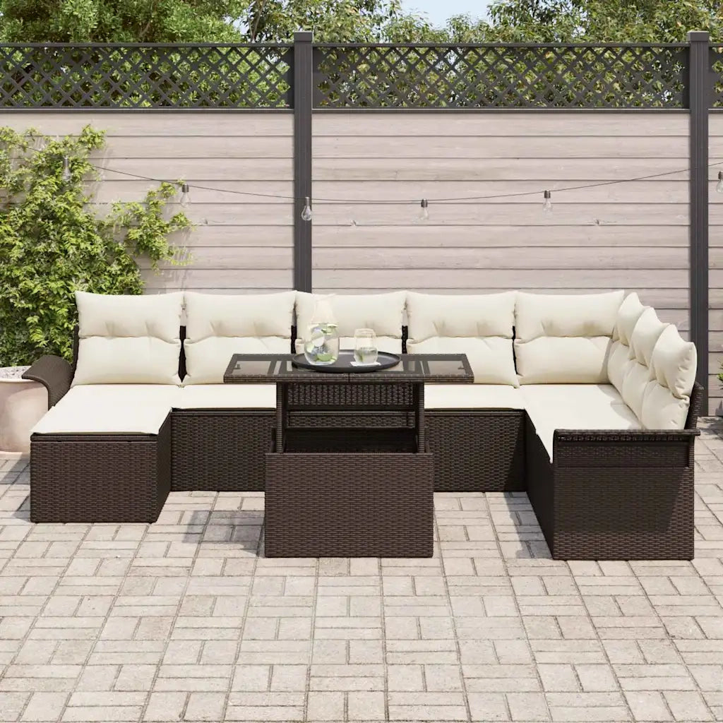 Set Divano da Giardino con cuscino 9 pcs Marrone polyrattan 3348334